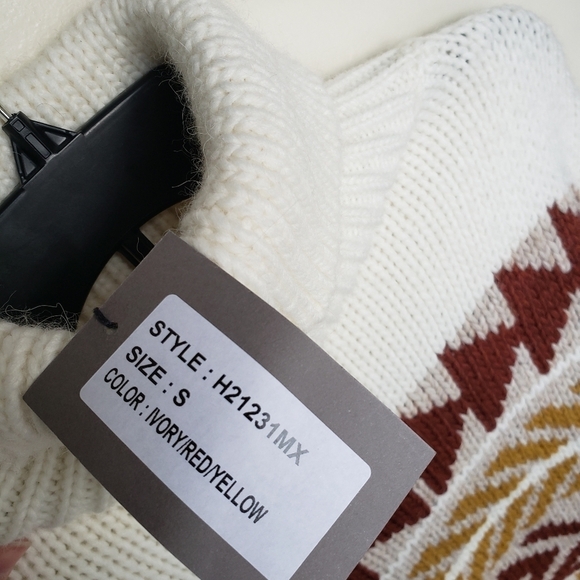 Elsamanda chunky wool alpaca blend turtleneck sweater, southwestern print, Sz S. - Picture 8 of 9